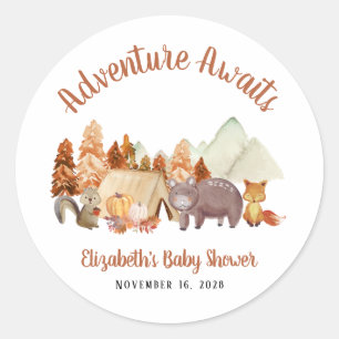 Autumn Woodland Animals Adventure Baby Shower Classic Round Sticker
