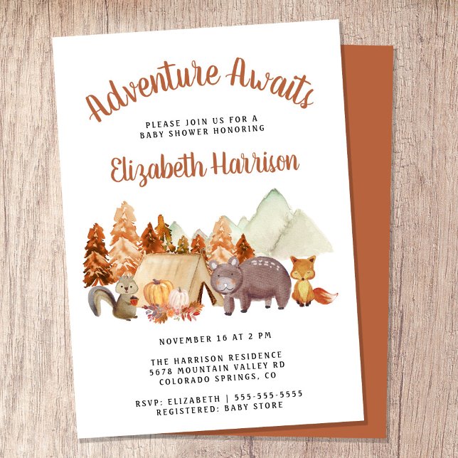 Autumn Woodland Animals Adventure Baby Shower Invitation (Embrace the adventure and celebrate the arrival of your little autumn baby!)