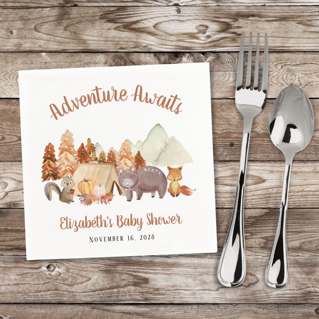 Autumn Woodland Animals Adventure Baby Shower Napkin (Creator Uploaded)