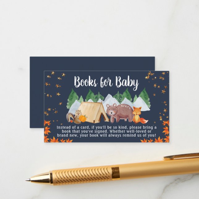 Autumn Woodland Animals Books For Baby Shower Enclosure Card (Front/Back In Situ)