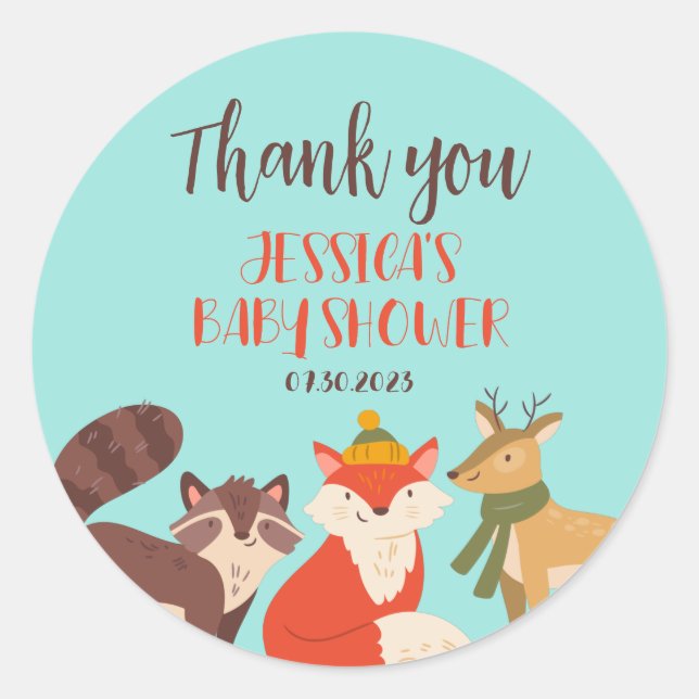 Autumn Woodland Animals Fall Season Baby Shower Classic Round Sticker (Front)