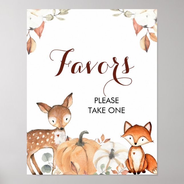 Autumn Woodland Baby Shower Party Favours Sign (Front)