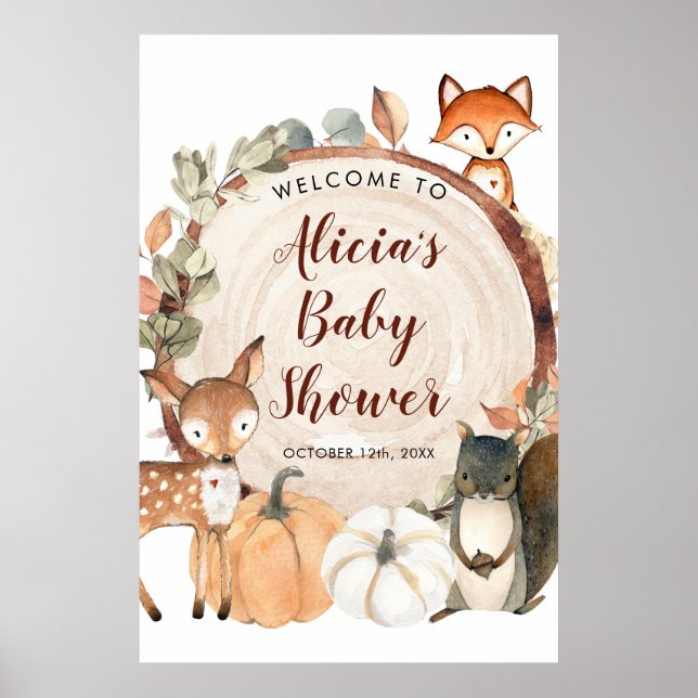 Autumn Woodland Baby Shower Welcome Sign (Front)