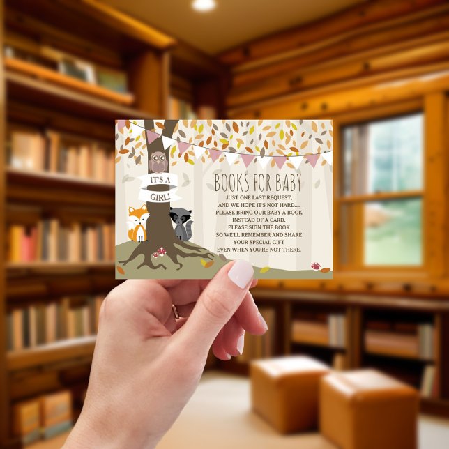 Autumn Woodland Creatures Baby Girl Book Request Enclosure Card (Creator Uploaded)