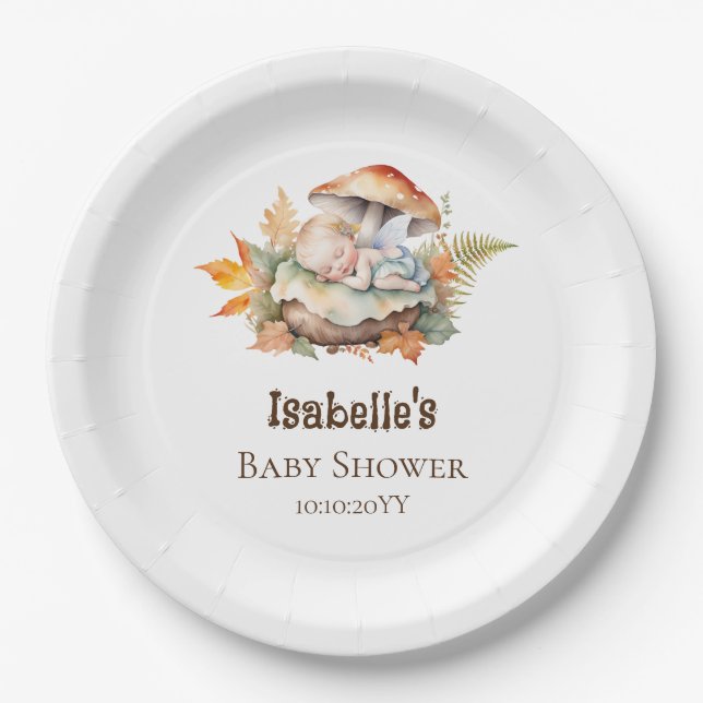 Autumn Woodland Fairy Baby Shower Paper Plate (Front)