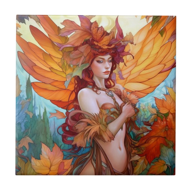 Autumn Woodland Fairy Fantasy Art Tile (Front)