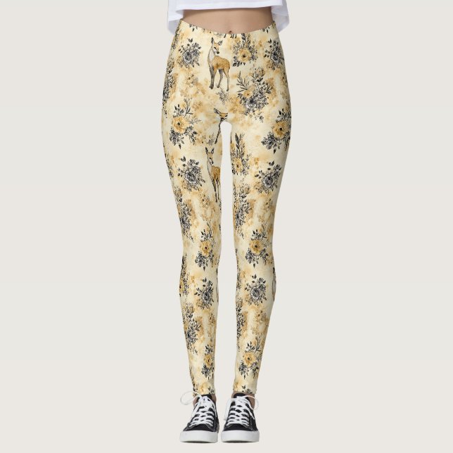 Autumn Woodland Fawn Pattern Leggings (Front)