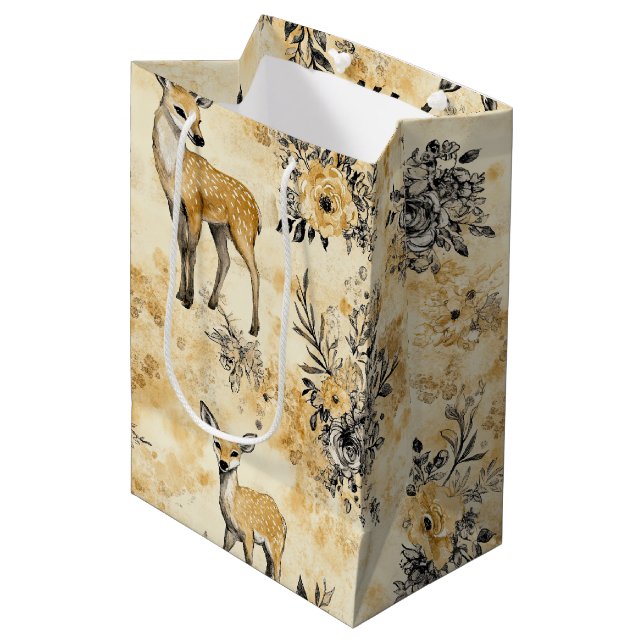 Autumn Woodland Fawn Pattern Medium Gift Bag (Front Angled)