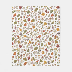 Autumn Woodland Floral Leaf Mushroom Pattern Fleece Blanket
