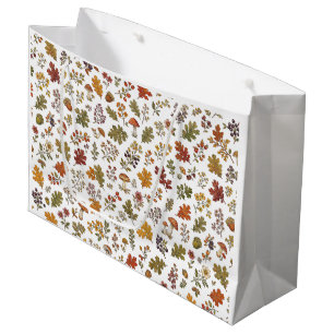 Autumn Woodland Floral Leaf Mushroom Pattern Large Gift Bag