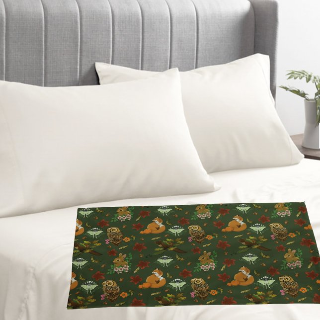 Autumn Woodland Forest Animals Green Pattern  Pillowcase (Creator Uploaded)