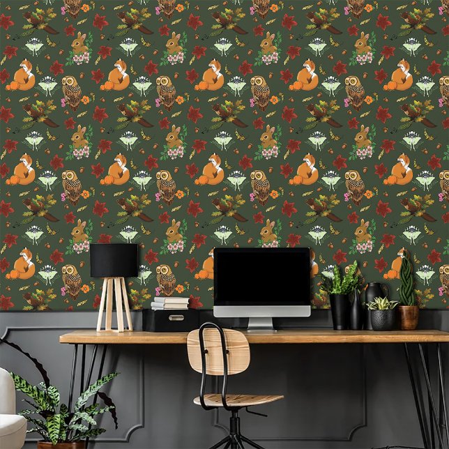 Autumn Woodland Forest Animals Green Wallpaper (Creator Uploaded)