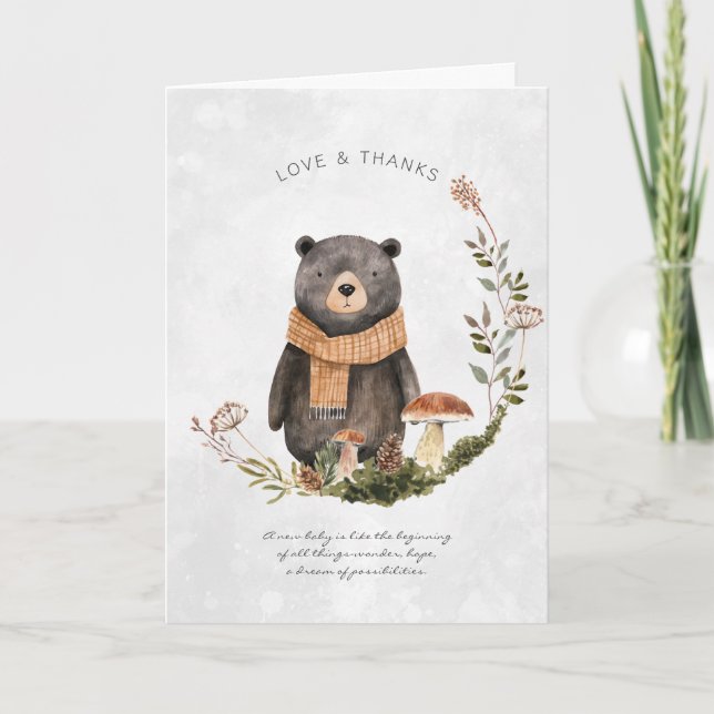 Autumn Woodland Forest Bear | Baby Shower Thank You Card (Front)