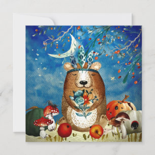 Autumn Woodland Friends Bear Forest Illustration