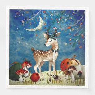 Autumn Woodland Friends Deer Forest Illustration Napkin