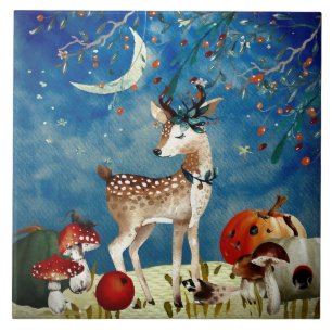 Autumn Woodland Friends Deer Forest Illustration Tile