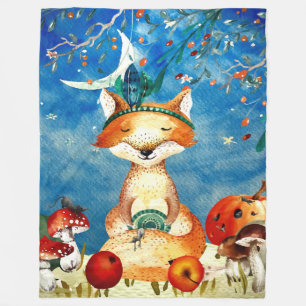 Autumn Woodland Friends Fox Forest Illustration Fleece Blanket