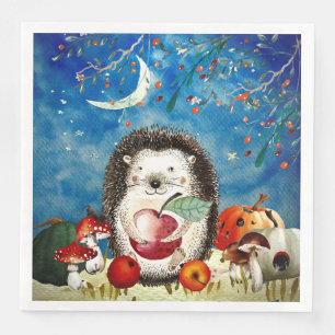 Autumn Woodland Friends Hedgehog Forest Drawing Napkin
