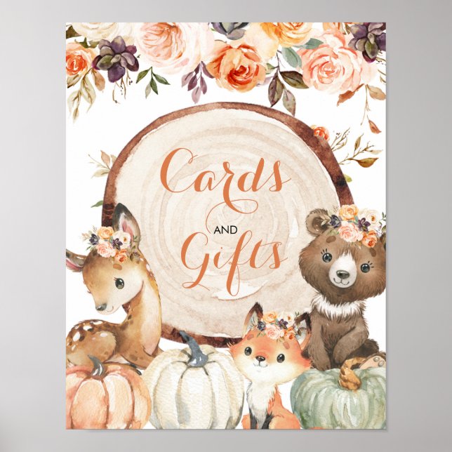 Autumn Woodland Girl Baby Shower Cards & Gifts Poster (Front)