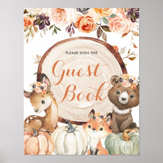 Autumn Woodland Girl Baby Shower Guest Book (Front)