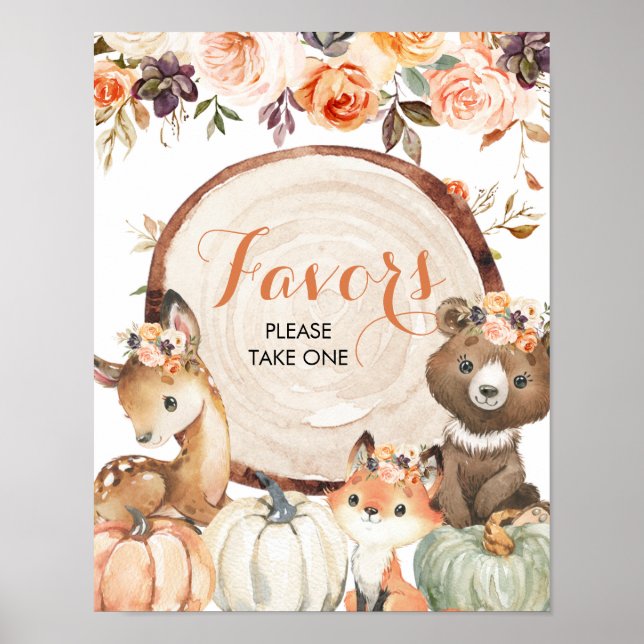 Autumn Woodland Girl Baby Shower Party Favours Sig Poster (Front)