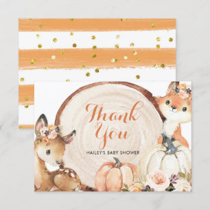 Autumn Woodland Girl Baby Shower Thank You Card