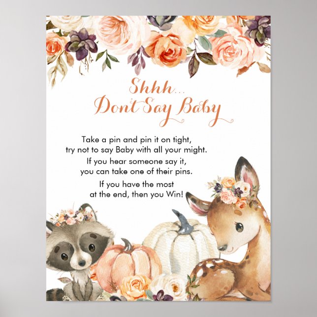 Autumn Woodland Girl Don't Say Baby Games Sign (Front)