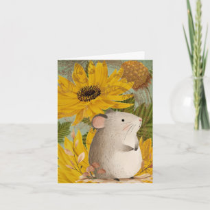 Autumn Woodland Mouse with Yellow Flowers Note Card