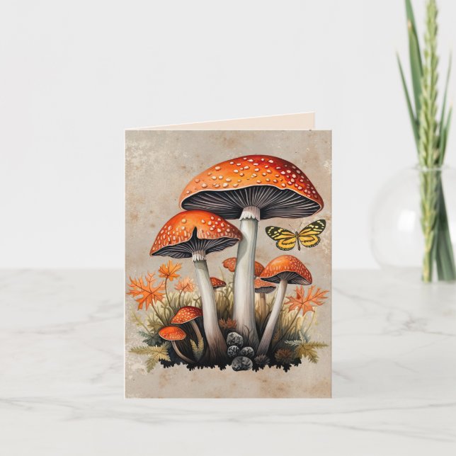Autumn Woodland Mushrooms Note Card (Front)