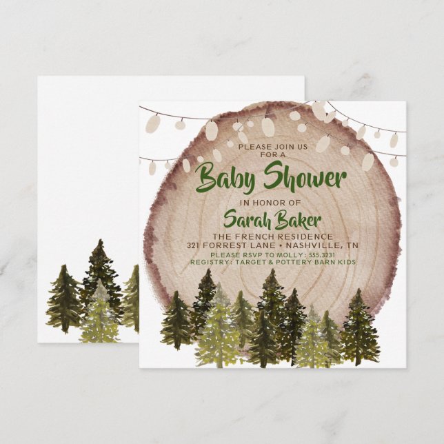Autumn Woodland Rustic Wood Slice Baby Shower Invitation (Front/Back)