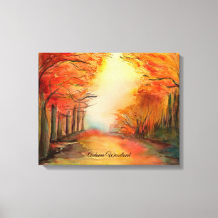 Autumn Woodland Watercolor Painting Canvas Print
