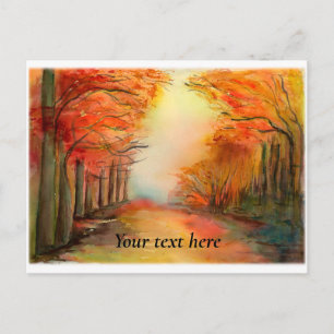 Autumn Woodland Watercolor Painting Postcard