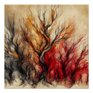 Autumn Woods In Abstract 2 - AI - Artwork Poster