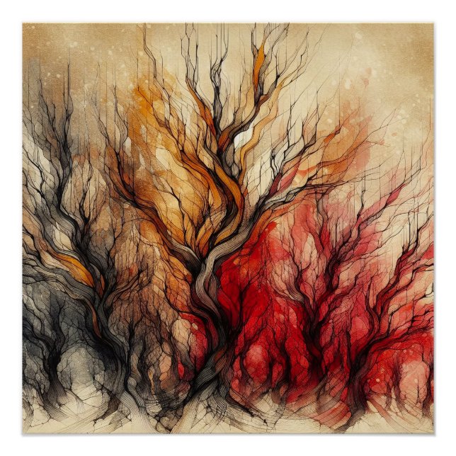 Autumn Woods In Abstract 2 - AI - Artwork Poster (Front)