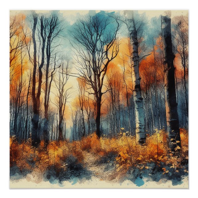Autumn Woods In Abstract - AI - Artwork Poster (Front)