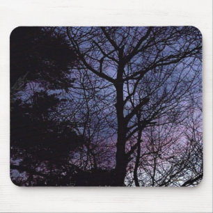 Autumn Woods Silhouette Sunset Mouse Pad