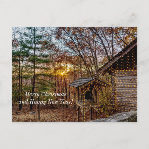 Autumn Woods Sunset Christmas Postcard