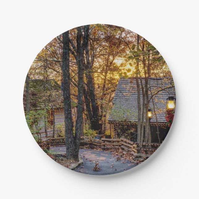 Autumn Woods Sunset Walkway Paper Plate (Front)