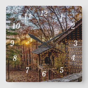 Autumn Woods Sunset Wall Clock