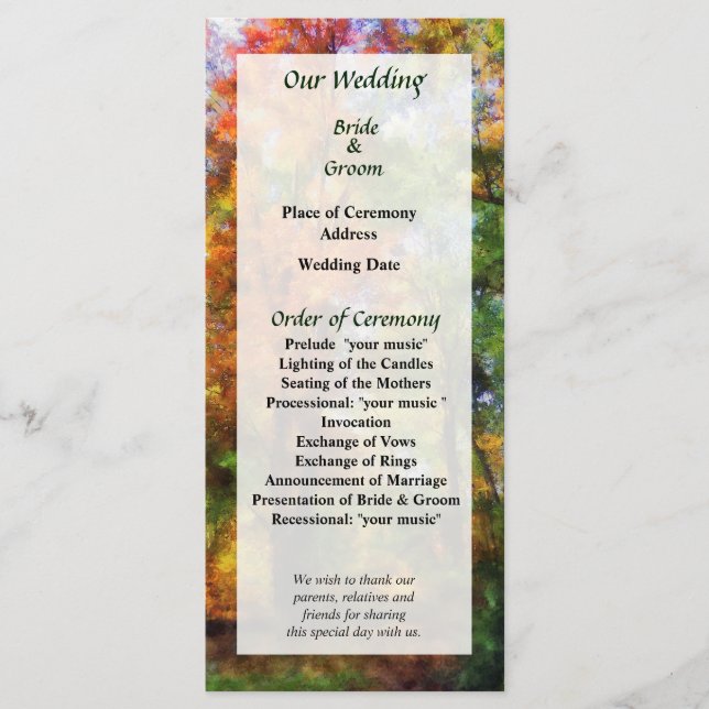 Autumn Woods Wedding Program Programme (Front)