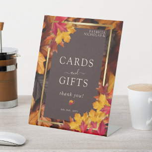 Autumn Woody Brown & Elegant Golden Cards & Gifts Pedestal Sign