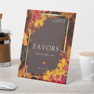 Autumn Woody Brown & Elegant Golden Frame Favours Pedestal Sign
