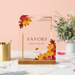 Autumn Woody Brown & Elegant Golden Wedding Favour Acrylic Sign