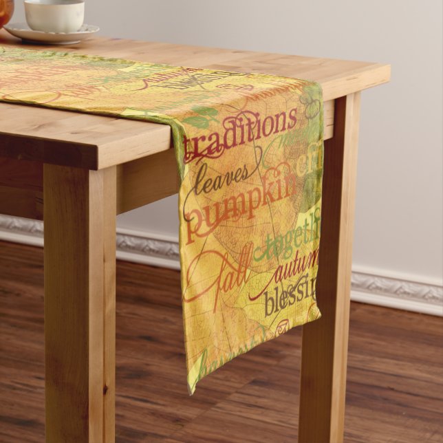 Autumn words and leaves   long table runner (In Situ)
