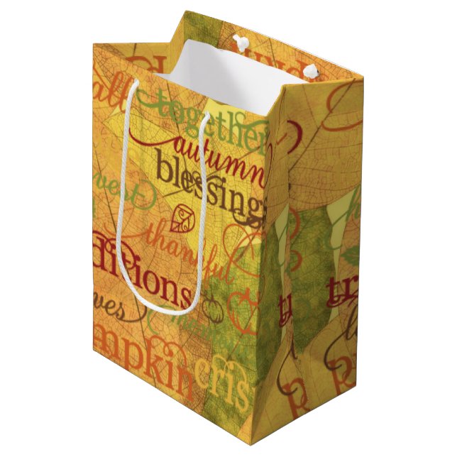 Autumn words and leaves medium gift bag (Front Angled)