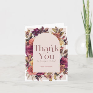 Autumn Wreath Arch Pink Baby Shower Thank You Card