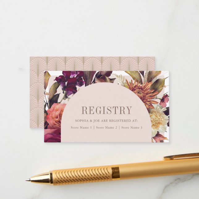 Autumn Wreath Arch Pink Wedding Registry Enclosure Card (Front/Back In Situ)