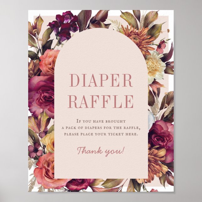 Autumn Wreath Arch Tan Baby Shower Diaper Raffle Poster (Front)