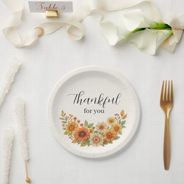 Autumn Wreath – Fall Floral Thanksgiving Paper Plate (Wedding)