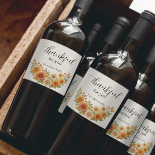 Autumn Wreath – Fall Floral Thanksgiving Wine Label